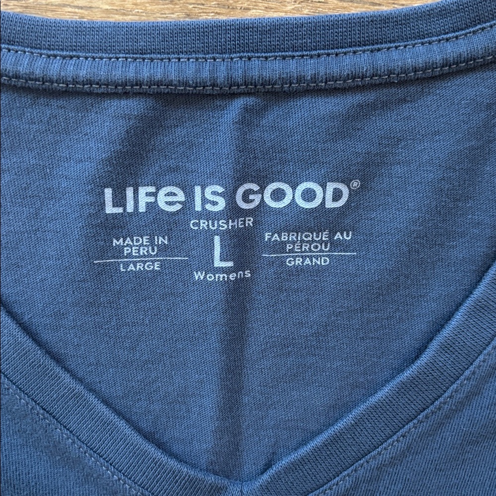 Life is Good Crusher Short Sleeve V-Neck T-Shirt Womens Large Peace, Love, Music - Picture 4 of 8